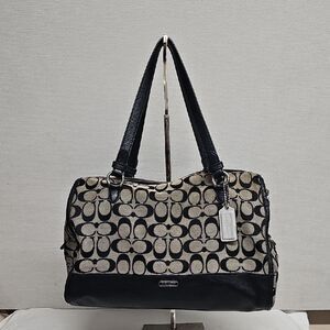 Coach Black Signature Satchel with Leather Trim